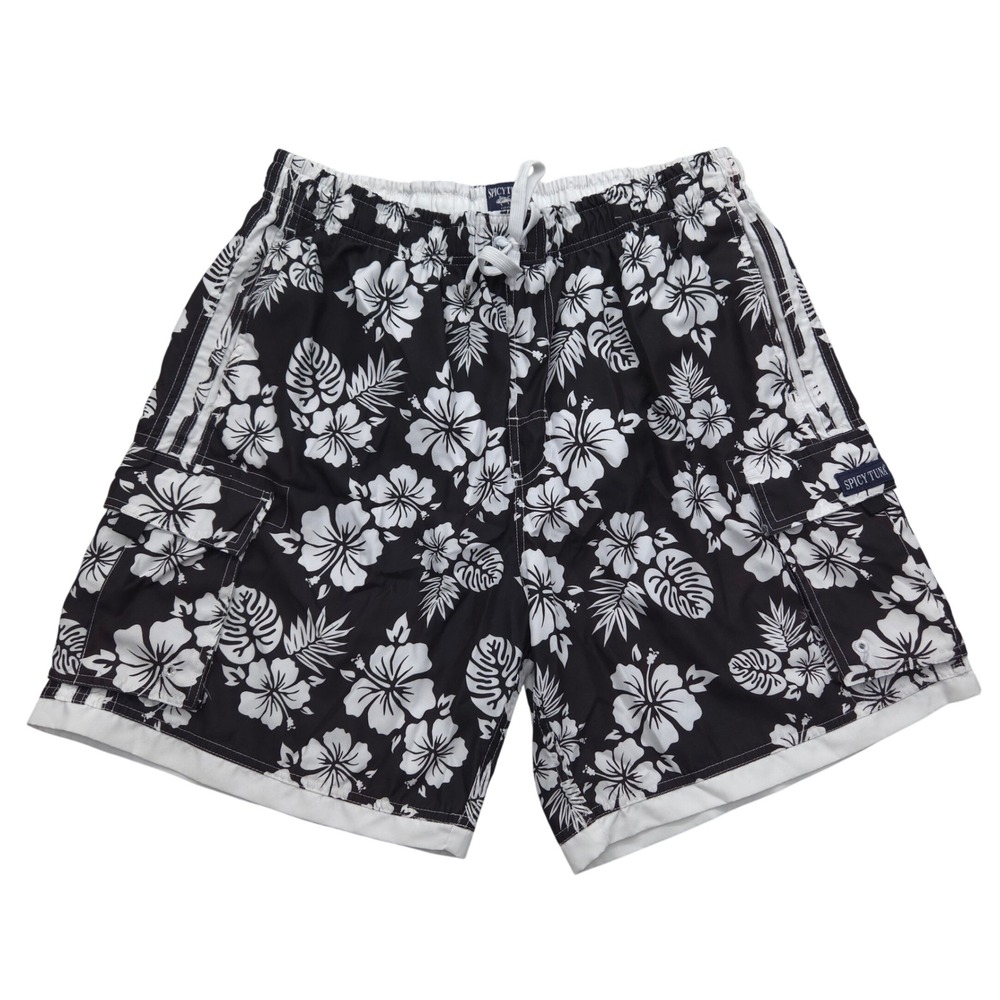 Spicy Tuna Hawaiian Floral Swim Trunks‎ Cargo Pockets Swimsuit Shorts Mens 2XL
